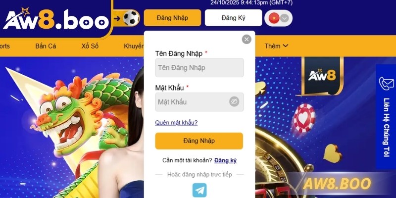 Đăng Nhập AW8 Hiệu Quả Cho Mọi Thiết Bị Và Nền Tảng 2 Hoàn tất đăng nhập AW8 trong ba bước đơn giản, nhanh gọn, thuận tiện